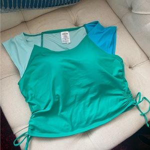 Lands End colorblock cap sleeve cropped bathing suit tankini